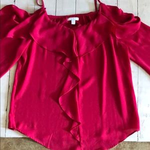 Hot pink cold-shoulder blouse